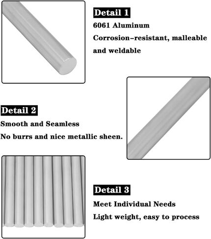 قضيب دائري من الألومنيوم بقطر 3/16 بوصة من JoyTube، عصا ألومنيوم صلبة 6061 بطول 12 بوصة للحرف اليدوية (10 قطع) in Kuwait