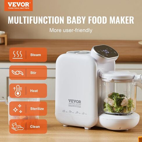 VEVOR Baby Food Maker, Baby Food Processor, BPA-Free 5 in 1 Baby Food Puree Blender Steamer Grinder with SUS304 Stainless Steel Blades and 750ML Tritan Container, for Food Fruit Vege Meat ETL, 430W in Saudi Arabia
