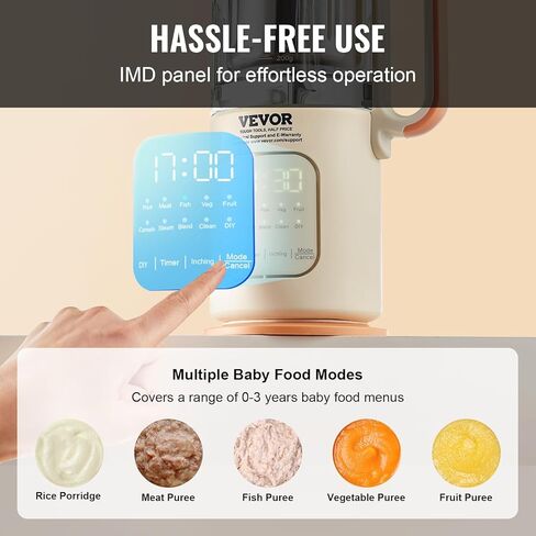 VEVOR Baby Food Maker, Baby Food Processor, BPA-Free 5 in 1 Baby Food Puree Blender Steamer Grinder with SUS304 Stainless Steel Blades and 750ML Tritan Container, for Food Fruit Vege Meat ETL, 430W in Saudi Arabia
