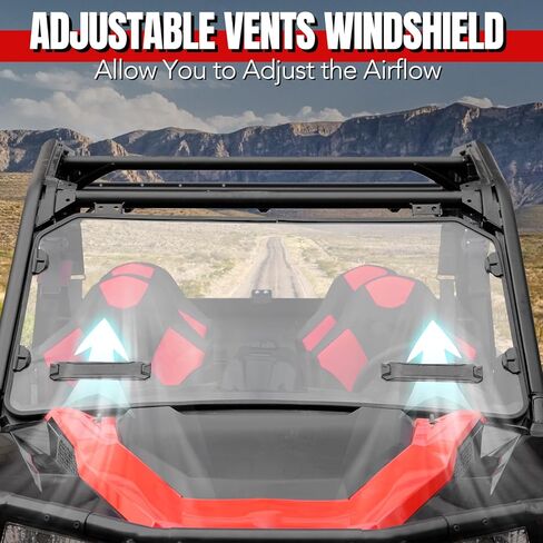 زجاج أمامي أمامي كامل وملون من A & UTV PRO لـ Polaris General 1000 / General 4 1000 /XP 1000 /XP 4 1000 2016-2024، ملحقات الزجاج الأمامي الخلفي المطلي الصلب لنافذة التهوية الأمامية، قطعتان in Kuwait
