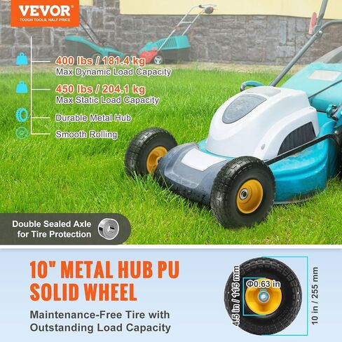عجلة إطارات VEVOR الصلبة PU Run-Flat، مقاس 25.4 سم، عبوتين، تحميل ديناميكي 400 رطل، تحميل ثابت 450 رطل، إطارات وعجلات مسطحة خالية من الأنابيب لشاحنة اليد، عربة المرافق، الدمى، مقطورات الحديقة، عربات مختلفة in Saudi Arabia
