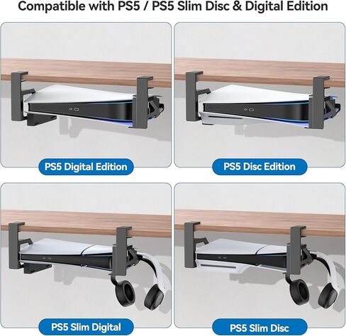 No-Drill PS5 Under Desk Mount, Metal Under Desk PS5 Mount Replacement for 2020/2023 PS5 Slim Digital & Disc Versions, PS5 Mount Under Desk with Clamp Mount, Screw and EVA Foam for PS5 Digital Console in Kuwait