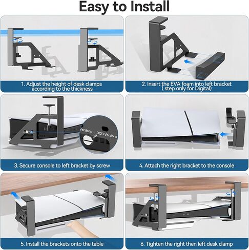No-Drill PS5 Under Desk Mount, Metal Under Desk PS5 Mount Replacement for 2020/2023 PS5 Slim Digital & Disc Versions, PS5 Mount Under Desk with Clamp Mount, Screw and EVA Foam for PS5 Digital Console in Kuwait