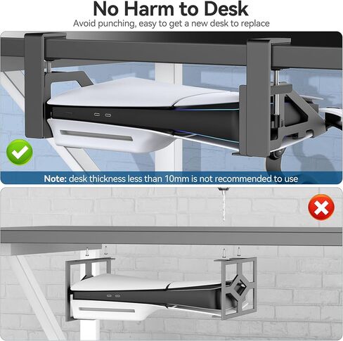 No-Drill PS5 Under Desk Mount, Metal Under Desk PS5 Mount Replacement for 2020/2023 PS5 Slim Digital & Disc Versions, PS5 Mount Under Desk with Clamp Mount, Screw and EVA Foam for PS5 Digital Console in Kuwait
