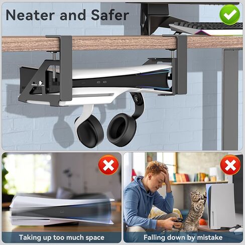 No-Drill PS5 Under Desk Mount, Metal Under Desk PS5 Mount Replacement for 2020/2023 PS5 Slim Digital & Disc Versions, PS5 Mount Under Desk with Clamp Mount, Screw and EVA Foam for PS5 Digital Console in Kuwait