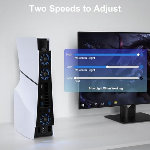 مروحة تبريد PS5 رفيعة، مبرد PS5 رفيع مع 3 مراوح هادئة مطورة ومنفذ USB 3.0 للإصدار الرقمي/إصدار القرص in Kuwait