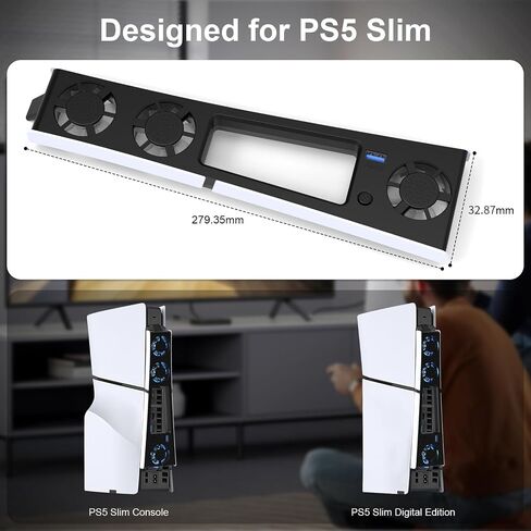 مروحة تبريد PS5 رفيعة، مبرد PS5 رفيع مع 3 مراوح هادئة مطورة ومنفذ USB 3.0 للإصدار الرقمي/إصدار القرص in Kuwait