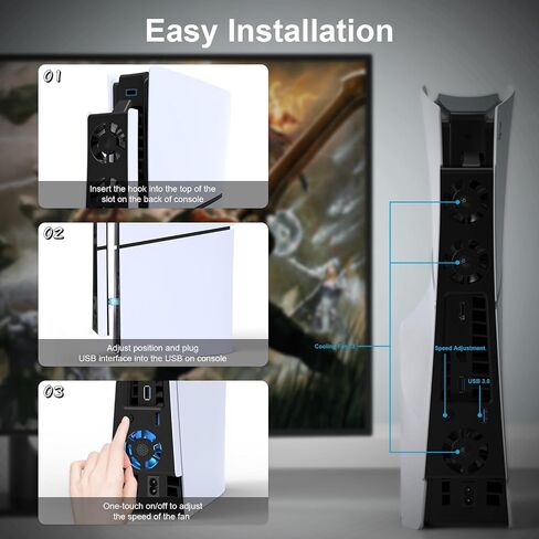 مروحة تبريد PS5 رفيعة، مبرد PS5 رفيع مع 3 مراوح هادئة مطورة ومنفذ USB 3.0 للإصدار الرقمي/إصدار القرص in Kuwait