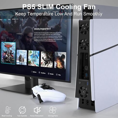 مروحة تبريد PS5 رفيعة، مبرد PS5 رفيع مع 3 مراوح هادئة مطورة ومنفذ USB 3.0 للإصدار الرقمي/إصدار القرص in Kuwait