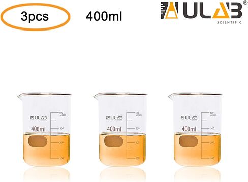 مجموعة أكواب زجاجية علمية من ULAB، المجلد. 500 مل، 3.3 بوروسيليكات جريفين منخفض الشكل مع تخرج مطبوع، عبوة من 4 قطع، UBG1016 in Saudi Arabia