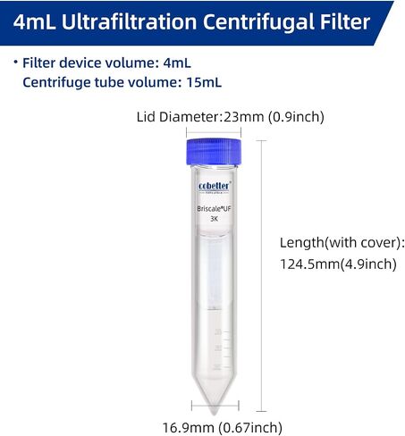 Briscale® Pack of 15 Ultra Centrifugal Filter 4mL Ultrafiltration Centrifuge Tube Unit with Regenerated Cellulose RC Membrane 3kDa in Saudi Arabia