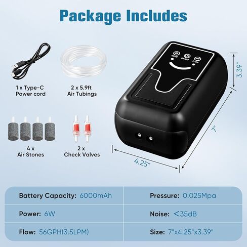 مضخة هواء لحوض السمك من كيدسوم، مهوية تعمل بالبطارية القابلة لإعادة الشحن لطعم الأسماك، مضخة مهوية الطعم المحمولة لخزان الأسماك حتى 5-200 جالون، فقاعات حوض السمك USB لصيد الأسماك في الهواء الطلق والتحرك وانقطاع الطاقة in Kuwait