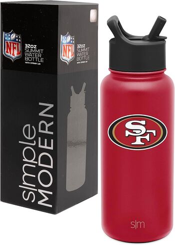 زجاجة مياه بسيطة وحديثة مرخصة رسميًا من الدوري الوطني لكرة القدم الأمريكية مع غطاء من القش معزول من الفولاذ المقاوم للصدأ هدية ترمس | مجموعة القمة | 32 أوقية in Kuwait