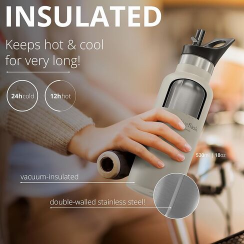 زجاجة مياه من الفولاذ المقاوم للصدأ مع شفاطة ومصفاة و3 أغطية: قارورة نشطة معزولة بتفريغ الهواء سعة 18/32 أونصة، زجاجات للشرب باردة وساخنة: كوب حراري مزدوج للشرب في الهواء الطلق والشاي والقهوة والرياضة والدراجة الرياضية in Kuwait