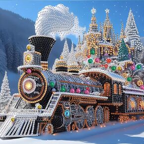 5D Diamond Painting Kits for Adults Beginners, Snowy Train Special Shape Diamond Art, DIY Winter Drill Diamond Dot Gem Art Kits for Adults, Home Wall Decor 11.8X11.8 Inch in Saudi Arabia
