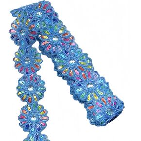 4.5 Yards Sequin Sunflower Lace Trim 2.3" Wide Embroidered Floral Sew on Lace Sewing Trim Ribbons for Clothing Embellishment Craft Decorations(Black Rainbow) in Saudi Arabia