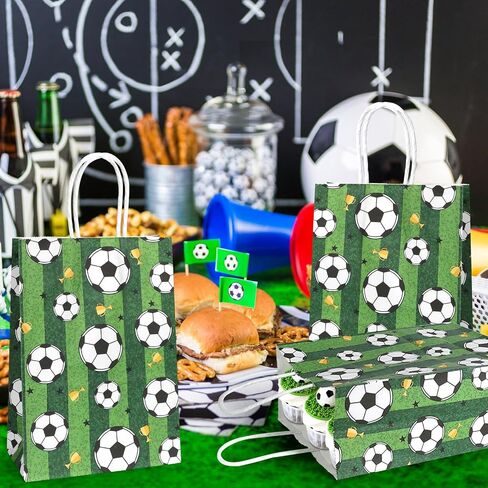 Pinsit 16PCS كرة القدم لصالح الأكياس الورقية ، أكياس كرة القدم ، حقيبة كرة قدم للوجبات الخفيفة مع مقابض معالجة حقيبة الحلوى للأطفال لوازم حفلات البالغين (Green-01) in Kuwait