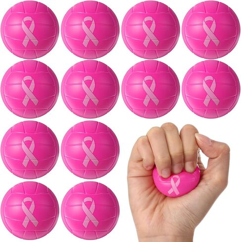 Soulchen 12 Pcs Breast Cancer Awareness Volleyball Stress Balls Pink Out Ribbon Foam Balls Sensory Fidget Toys Volleyball Party Favors Appreciation Gifts for Women Pink Out Game Event Sports Team in Saudi Arabia