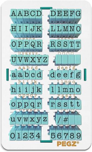 Pegz Clickable - Connectable Alphabet Stamps American Typewriter Font Uppercase, Lowercase & Numbers Medium Size 90 Pc with Organizer in Saudi Arabia