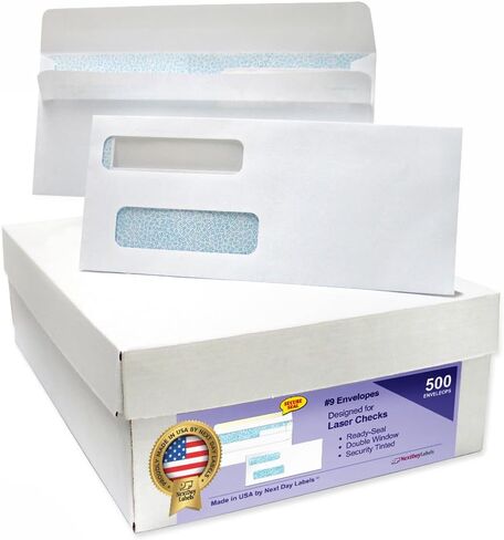 NextDayLabels - Pack of 100# 8 Envelopes, Size fits QuickBooks Printed Checks, Double Window Security Check Envelope, Flip and Seal, Measures 3-5/8 inch x 8-11/16 inches in Kuwait