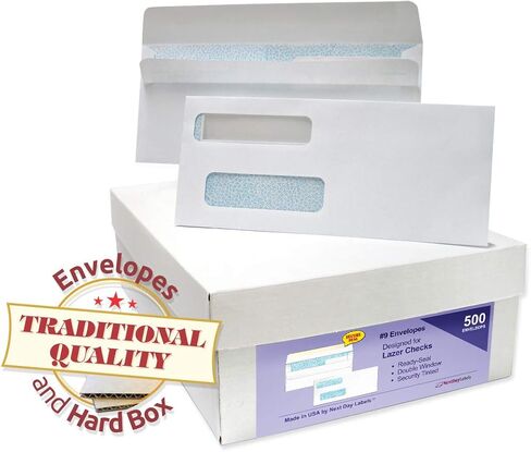 NextDayLabels - Pack of 100# 8 Envelopes, Size fits QuickBooks Printed Checks, Double Window Security Check Envelope, Flip and Seal, Measures 3-5/8 inch x 8-11/16 inches in Kuwait