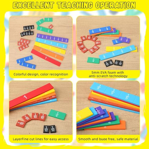 24 مجموعة من البلاط الكسر قوس قزح لتلاعب الكسر بالرياضيات Montessori Math Material in Saudi Arabia