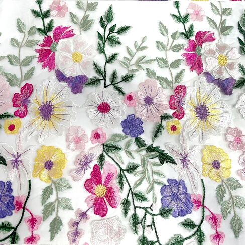 Lace Trim 2 Yards 1 Piece Floral Embroidered Fabric Panel with White Mesh Backing Multicolor Floral Design DIY Sewing for Your Creations (25 inch) in Saudi Arabia