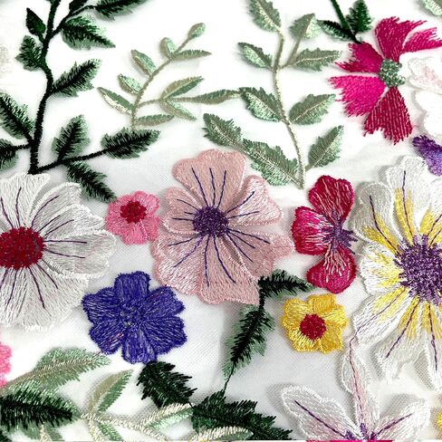Lace Trim 2 Yards 1 Piece Floral Embroidered Fabric Panel with White Mesh Backing Multicolor Floral Design DIY Sewing for Your Creations (25 inch) in Saudi Arabia