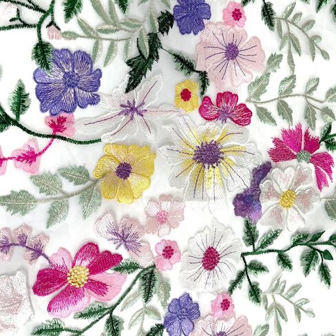 Lace Trim 2 Yards 1 Piece Floral Embroidered Fabric Panel with White Mesh Backing Multicolor Floral Design DIY Sewing for Your Creations (25 inch) in Saudi Arabia