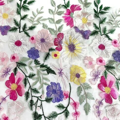 Lace Trim 2 Yards 1 Piece Floral Embroidered Fabric Panel with White Mesh Backing Multicolor Floral Design DIY Sewing for Your Creations (25 inch) in Saudi Arabia