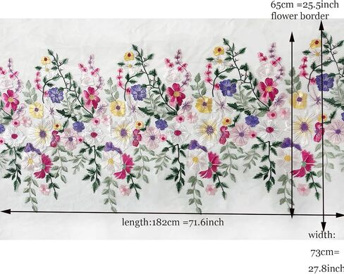 Lace Trim 2 Yards 1 Piece Floral Embroidered Fabric Panel with White Mesh Backing Multicolor Floral Design DIY Sewing for Your Creations (25 inch) in Saudi Arabia