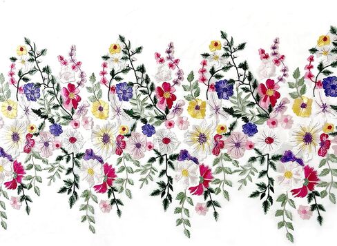 Lace Trim 2 Yards 1 Piece Floral Embroidered Fabric Panel with White Mesh Backing Multicolor Floral Design DIY Sewing for Your Creations (25 inch) in Saudi Arabia