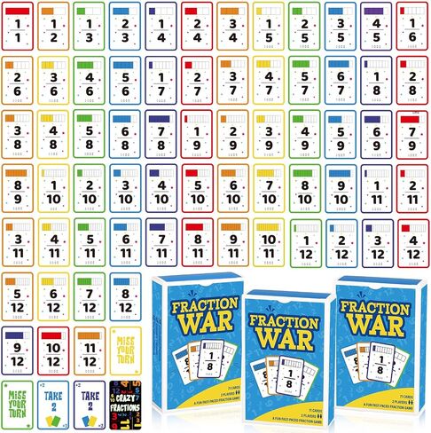 3 Pcs Math Game Flash Cards Fraction Game Math Manipulatives Fraction War Flashcards Equivalency Cards Compare Simplify Match Number for Homeschool Classroom Supplies 2nd to 6th Grade in Saudi Arabia