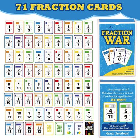 3 Pcs Math Game Flash Cards Fraction Game Math Manipulatives Fraction War Flashcards Equivalency Cards Compare Simplify Match Number for Homeschool Classroom Supplies 2nd to 6th Grade in Saudi Arabia