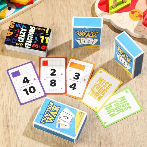 3 Pcs Math Game Flash Cards Fraction Game Math Manipulatives Fraction War Flashcards Equivalency Cards Compare Simplify Match Number for Homeschool Classroom Supplies 2nd to 6th Grade in Saudi Arabia