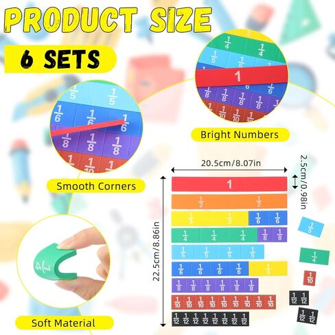 24 مجموعة من البلاط الكسر قوس قزح لتلاعب الكسر بالرياضيات Montessori Math Material in Saudi Arabia
