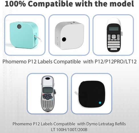 Phomemo P12 Plastic Label Tape, Label Maker Refill Compatible with DYMO LetraTag 200B LT-100H LT-100H Plus & Phomemo P12 Label Maker, Replacemant for Dymo Label Maker Refills, 12mm x 4m 1/2 x 13 in Saudi Arabia