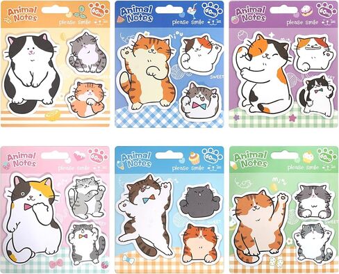 Cute Kitten Cat Shaped Sticky Notes Set - 6 Kawaii Animal Memo Note Pads with Cartoon Cats Design - 360 Sheets Themed Stationery Notepad for School, Office Supplies, Gifts for Cat Lovers in Saudi Arabia
