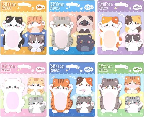 Cute Kitten Cat Shaped Sticky Notes Set - 6 Kawaii Animal Memo Note Pads with Cartoon Cats Design - 360 Sheets Themed Stationery Notepad for School, Office Supplies, Gifts for Cat Lovers in Saudi Arabia