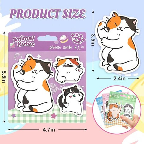 Cute Kitten Cat Shaped Sticky Notes Set - 6 Kawaii Animal Memo Note Pads with Cartoon Cats Design - 360 Sheets Themed Stationery Notepad for School, Office Supplies, Gifts for Cat Lovers in Saudi Arabia