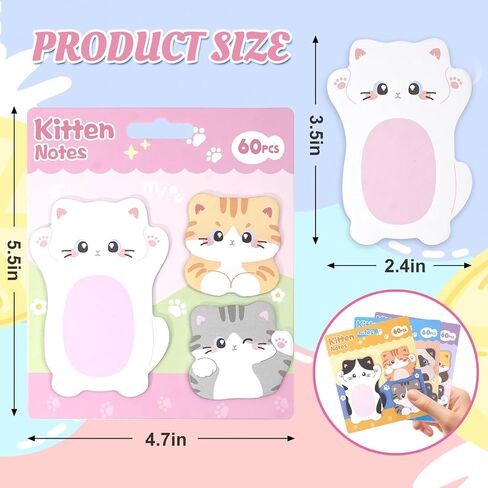 Cute Kitten Cat Shaped Sticky Notes Set - 6 Kawaii Animal Memo Note Pads with Cartoon Cats Design - 360 Sheets Themed Stationery Notepad for School, Office Supplies, Gifts for Cat Lovers in Saudi Arabia