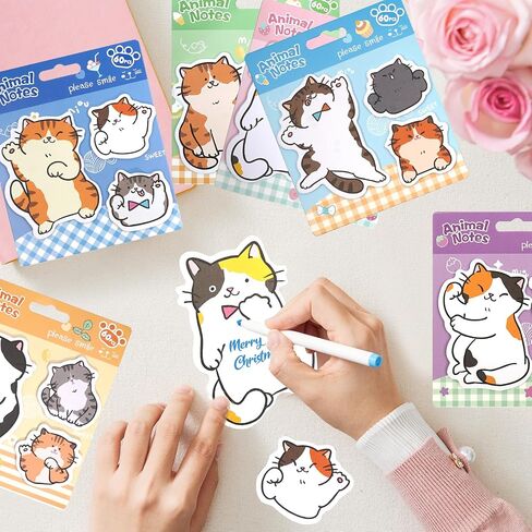 Cute Kitten Cat Shaped Sticky Notes Set - 6 Kawaii Animal Memo Note Pads with Cartoon Cats Design - 360 Sheets Themed Stationery Notepad for School, Office Supplies, Gifts for Cat Lovers in Saudi Arabia