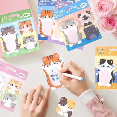 Cute Kitten Cat Shaped Sticky Notes Set - 6 Kawaii Animal Memo Note Pads with Cartoon Cats Design - 360 Sheets Themed Stationery Notepad for School, Office Supplies, Gifts for Cat Lovers in Saudi Arabia