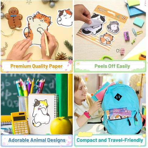 Cute Kitten Cat Shaped Sticky Notes Set - 6 Kawaii Animal Memo Note Pads with Cartoon Cats Design - 360 Sheets Themed Stationery Notepad for School, Office Supplies, Gifts for Cat Lovers in Saudi Arabia