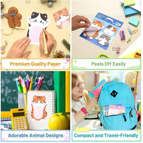 Cute Kitten Cat Shaped Sticky Notes Set - 6 Kawaii Animal Memo Note Pads with Cartoon Cats Design - 360 Sheets Themed Stationery Notepad for School, Office Supplies, Gifts for Cat Lovers in Saudi Arabia