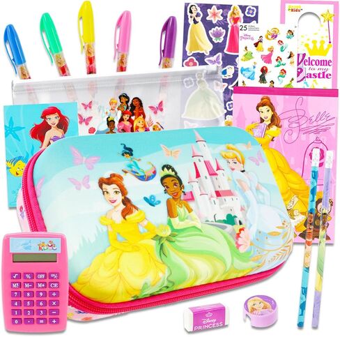 Disney Princess Pencil Case for Kids - Bundle with Princess Pencil Case ، Gel Als ، أقلام الرصاص ، الحقيبة ، الملصقات ، المزيد | لوازم مدرسة ديزني للأولاد والبنات in Saudi Arabia