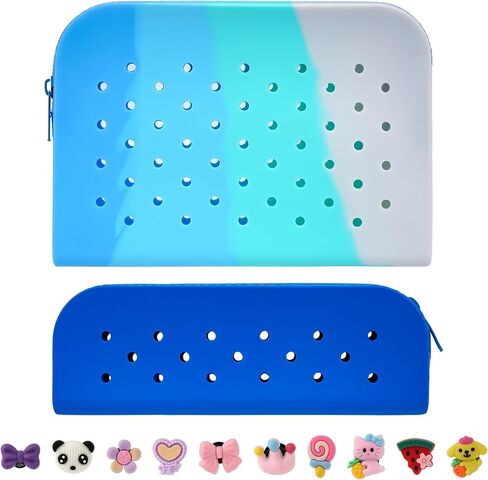 2 PCS Zipper Pencil Pouch Bag Portable Pencil Bag ، DIY Personal Cute Pencil Case Silicone ، Burple Pen Bag With 10 PCS Button Accessories ، مناسبة للمكاتب (الأرجواني) in Kuwait