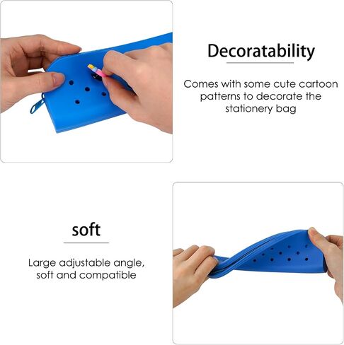 2 PCS Zipper Pencil Pouch Bag Portable Pencil Bag ، DIY Personal Cute Pencil Case Silicone ، Burple Pen Bag With 10 PCS Button Accessories ، مناسبة للمكاتب (الأرجواني) in Kuwait