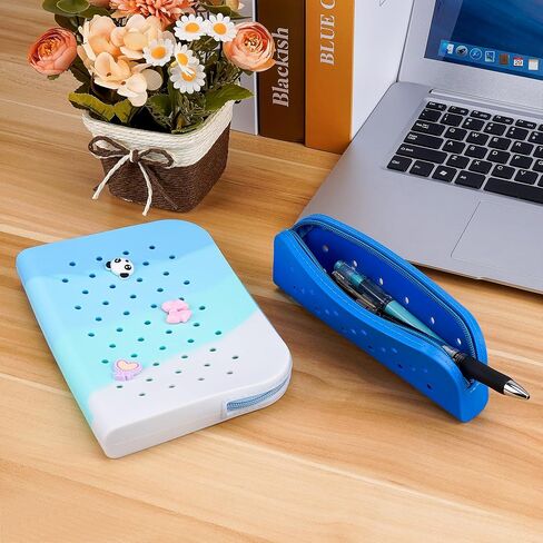 2 PCS Zipper Pencil Pouch Bag Portable Pencil Bag ، DIY Personal Cute Pencil Case Silicone ، Burple Pen Bag With 10 PCS Button Accessories ، مناسبة للمكاتب (الأرجواني) in Kuwait