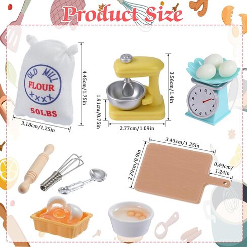 مجموعة ملحقات الطعام المطبخ المصغرة 18pcs ، أشياء مصغرة لديكور دمية مع خلاط حامل ، مقياس المطبخ ، الدقيق ، إكسسوارات لعب دبوس المتداول in Kuwait